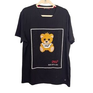 Mario Cavani Black Cotton Rhinestone Short Sleeve DSQ Bear T-Shirt Size XXL